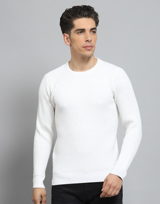 MONTE CARLO Self Design Round Neck Casual Men White Sweater