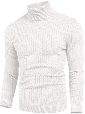 YOUTH ROBE Self Design High Neck Casual Men White Sweater