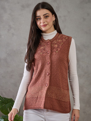 CLAPTON Embroidered Round Neck Casual Women Orange Sweater