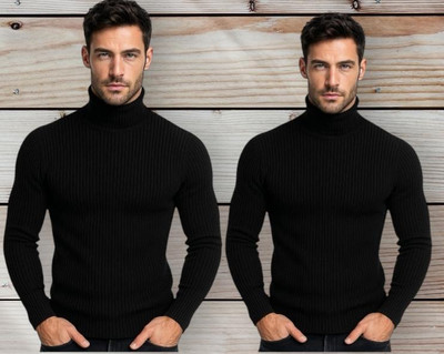Lionlook Solid High Neck Casual Men Black Sweater