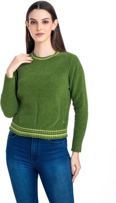 MODA ELEMENTI Solid Round Neck Casual Women Green Sweater