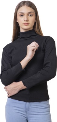 MangeetOriginals Solid High Neck Casual Women Black Sweater