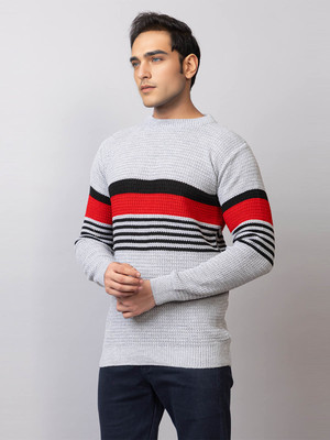 TYSORT Colorblock Round Neck Casual Men Grey Sweater