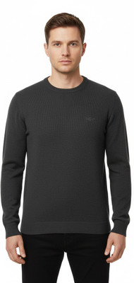 VOMAZO Printed Round Neck Casual Men Black Sweater