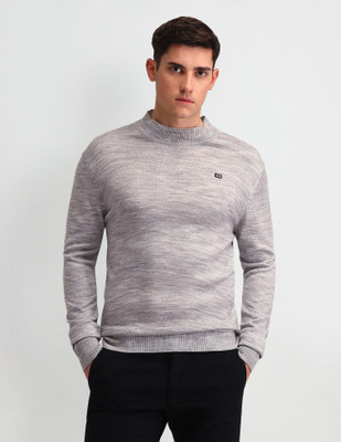Arrow Sport Self Design High Neck Casual Men Grey Sweater