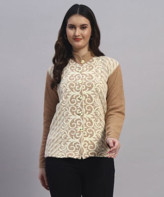 Christy World Self Design Collared Neck Casual Women Beige Sweater