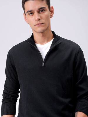 The Indian Garage Co. Solid High Neck Casual Men Black Sweater
