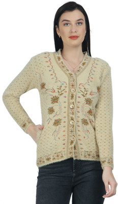 chatanya Solid V Neck Party Women Beige Sweater