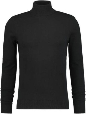 Opaline Trend Solid High Neck Casual Men Black Sweater