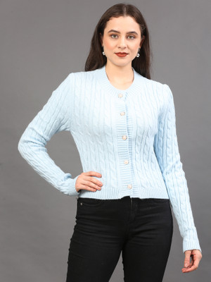 The Sleep Intimo Chevron/Zig Zag Round Neck Casual Women Blue Sweater