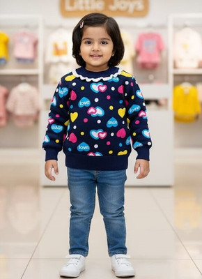 ABIMPEX Floral Print Round Neck Casual Baby Girls Blue, Multicolor Sweater