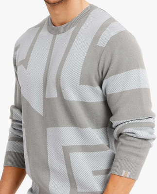 RARE RABBIT Printed Crew Neck Casual Men Grey Sweater