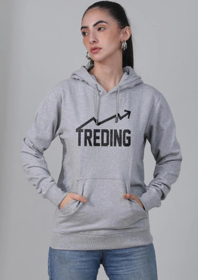 HouseOfCommon Printed Hooded Neck Casual Women Grey Sweater