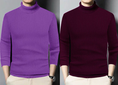 HouseOfCommon Solid High Neck Casual Men Multicolor Sweater