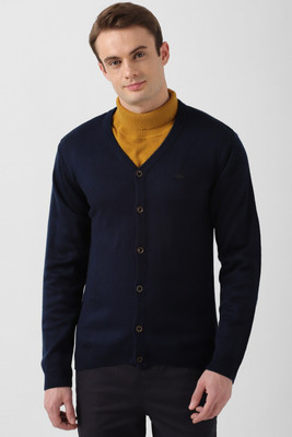 PETER ENGLAND Solid V Neck Casual Men Dark Blue Sweater