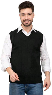 Shunit creation Solid V Neck Casual Men Black Sweater