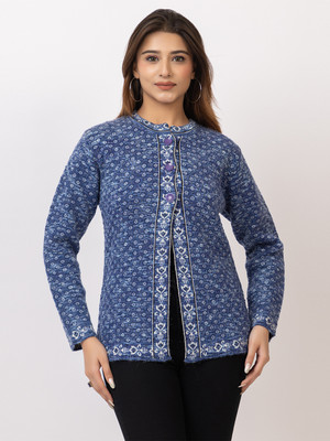 TWENTY ME Embroidered Crew Neck Casual Women Blue Sweater