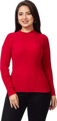 Lasoon Solid Round Neck Casual Women Green Sweater