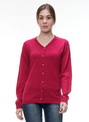 Coldplay Solid V Neck Casual Women Pink Sweater