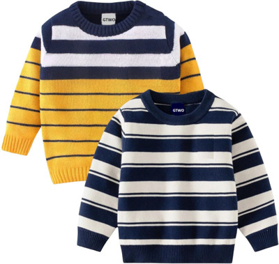 GTTWO Striped Round Neck Casual Boys Multicolor Sweater