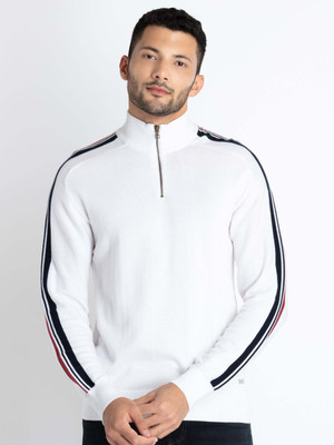 Status Quo Colorblock Turtle Neck Casual Men White Sweater