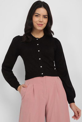 Allen Solly Solid Round Neck Casual Women Black Sweater