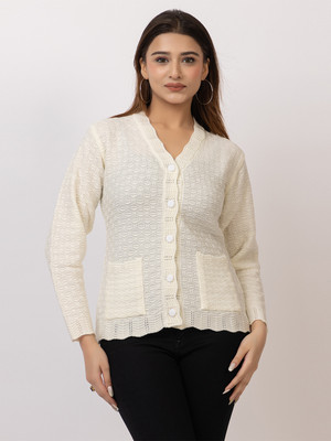 TWENTY ME Embroidered V Neck Casual Women White Sweater
