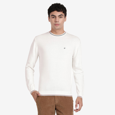 t-base Solid Crew Neck Casual Men White Sweater