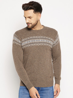 DUKE Self Design Round Neck Casual Men Beige Sweater