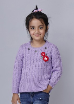 Joe Hazel Embroidered Round Neck Casual Girls Purple Sweater