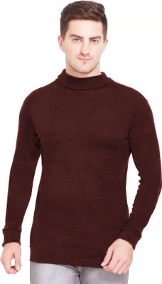HouseOfCommon Solid High Neck Casual Men Maroon Sweater