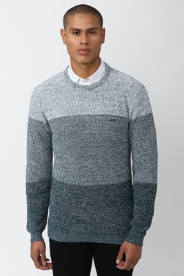 VAN HEUSEN Colorblock Round Neck Casual Men Grey Sweater