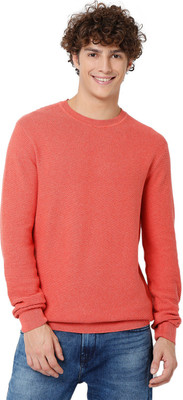 MUFTI Solid Round Neck Casual Men Red Sweater