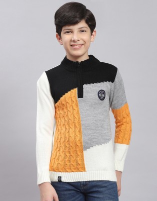 MONTE CARLO Self Design Round Neck Casual Boys Multicolor Sweater