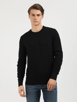 Calvin Klein Jeans Self Design Crew Neck Casual Men Black Sweater