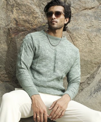 CAMPUS SUTRA Solid, Self Design Crew Neck Casual Men Green Sweater