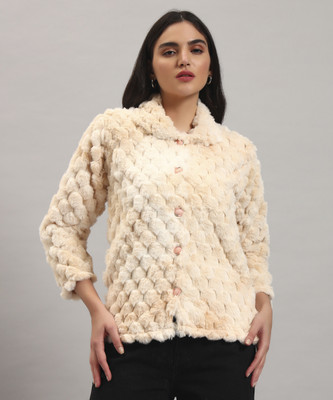 Christy World Self Design Collared Neck Casual Women Beige Sweater