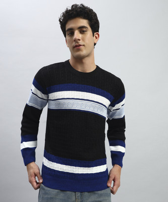 Cluzive Self Design Round Neck Casual Men Black Sweater