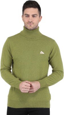 MONTE CARLO Solid High Neck Casual Men Light Green Sweater