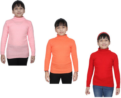 Indistar Solid High Neck Casual Girls Multicolor Sweater