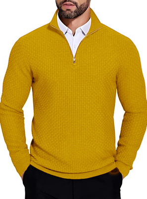 TYSORT Self Design Collared Neck Casual Men Yellow Sweater