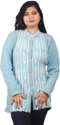 GTwo Printed Round Neck Casual Women Blue Sweater