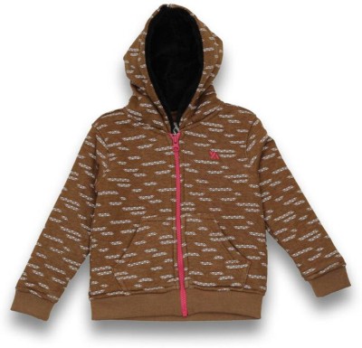 COMPOUND Self Design Hooded Neck Casual Baby Girls Brown Sweater