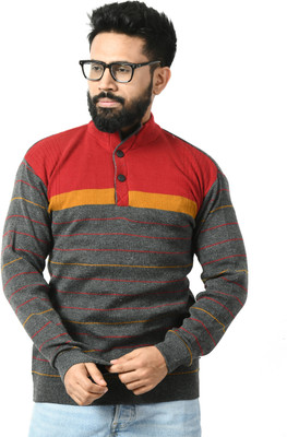 manra Colorblock Turtle Neck Casual Men Maroon Sweater