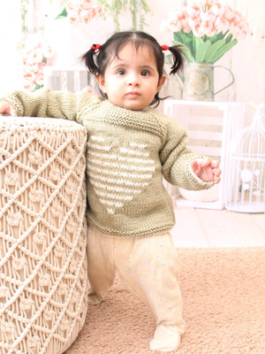 Woonie Self Design Round Neck Casual Baby Boys & Baby Girls Beige Sweater