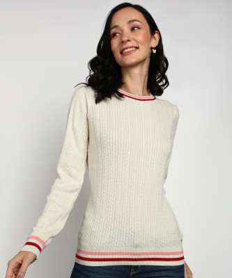 NAUTICA Woven Crew Neck Casual Women White Sweater