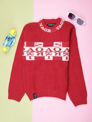 V-MART Self Design Round Neck Casual Boys Red Sweater