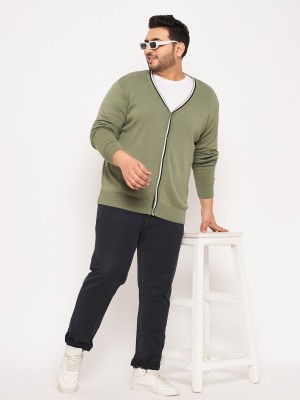 Club York Solid V Neck Casual Men Green Sweater