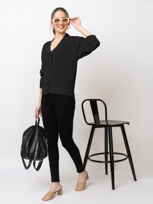 dadu dayal Solid V Neck Party Women Black Sweater