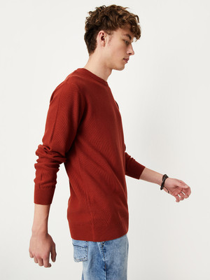 MAX Solid Round Neck Casual Men Red Sweater